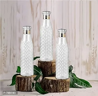 Vishou Crystal Clear Water Bottle  1 litre Set of 3  , Plastic Fridge Water Bottle Set, Ideal for restora,kitchen,home,.Office, Sports, School, Travelling, Gym, Yoga, Checkered Pattern water bottle wi