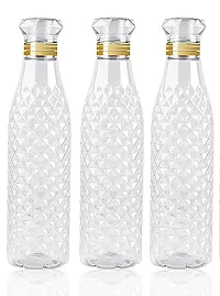 Vishou Crystal Clear Water Bottle  1 litre Set of 3  , Plastic Fridge Water Bottle Set, Ideal for restora,kitchen,home,.Office, Sports, School, Travelling, Gym, Yoga, Checkered Pattern water bottle wi-thumb1