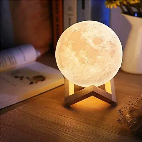 Sprqcart Moon Lamp 3D 7 Color Changing 15 cm with Stand Night Rechargeable Lamp with Stand for Bedroom Lights (Moon 15cm, 1 Piece)