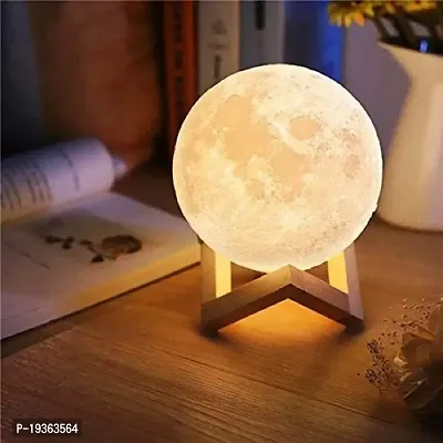 Vishou 3D 7 Color Changing Moon Night Lamp with Stand for Bedroom Lights for Adults and Kids Home Room Beautiful Indoor Lighting - 15CM, Pack of 1-thumb0