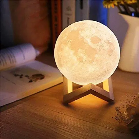 Vishou 3D 7 Color Changing Moon Night Lamp with Stand for Bedroom Lights for Adults and Kids Home Room Beautiful Indoor Lighting - 15CM, Pack of 1