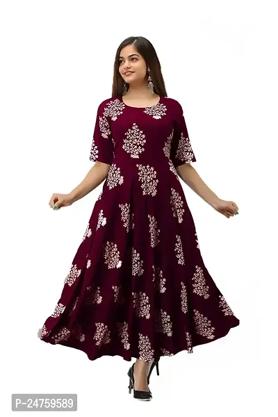 Sweety Enterprises Women's Floral Printed Ankle Length Plus Gown Dress (gown-06-MN-M) Maroon-thumb0