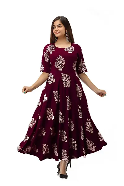 Sweety Enterprises Women's Floral Printed Ankle Length Plus Gown Dress (gown-06-MN-M) Maroon
