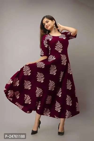 Sweety Enterprises Women's Floral Printed Ankle Length Plus Gown Dress (gown-06-MN-XXL) Maroon-thumb5
