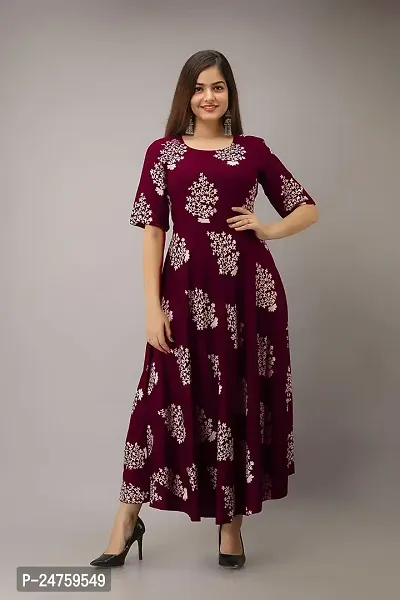 Sweety Enterprises Women's Floral Printed Ankle Length Plus Gown Dress (gown-06-MN-XL) Maroon-thumb3