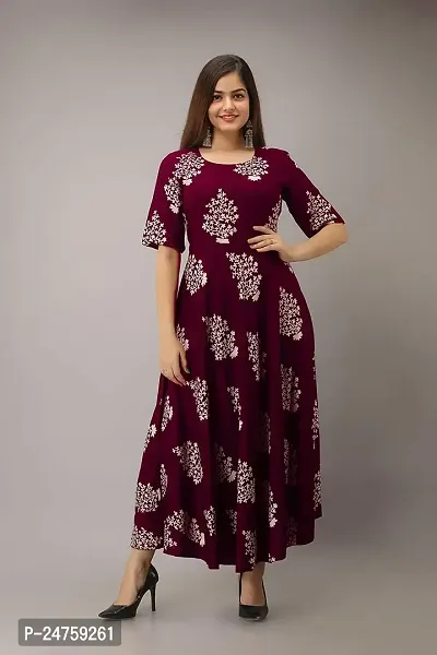 Sweety Enterprises Women's Floral Printed Ankle Length Plus Gown Dress (Tree Gown-MN-M) Maroon-thumb3