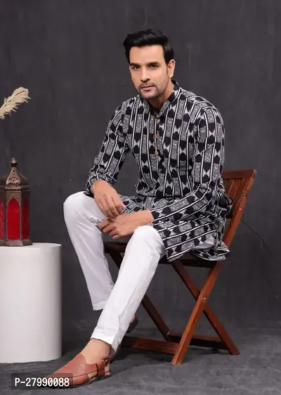 Indian Ethnic Wear Black  White Cotton Kurta with Matching Pajama