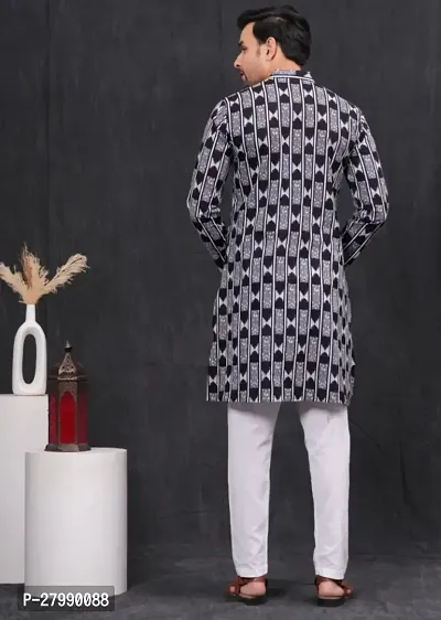 Indian Ethnic Wear Black  White Cotton Kurta with Matching Pajama-thumb2