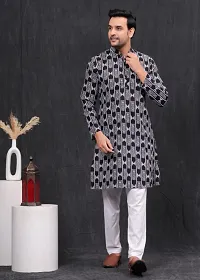 Indian Ethnic Wear Black  White Cotton Kurta with Matching Pajama-thumb3