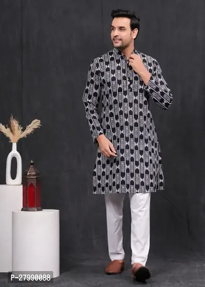 Indian Ethnic Wear Black  White Cotton Kurta with Matching Pajama-thumb4