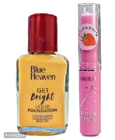 Blue heaven get bright liquid foundation with pink lip balm pack of 2#-thumb0