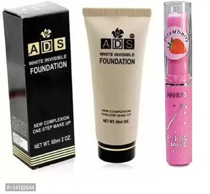 Ads White foundation With pink lip balm pack of 2#