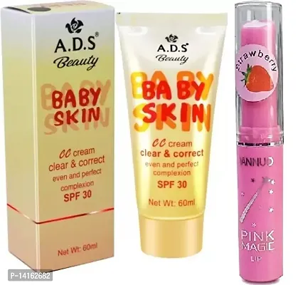 Ads Baby skin cc cream With pink lip balm  pack of 2~