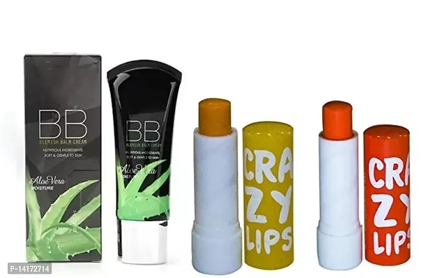 Beauty Makeup BB Aloevera foundation with Crazy lip balm 2 pack of 3.