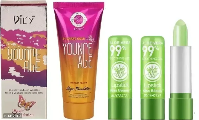 dily younge age foundation with Aloevera lip balm 3 pack of 4