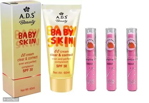 ADS Baby skin cc cream with pink lip balm 3 pack of 4^