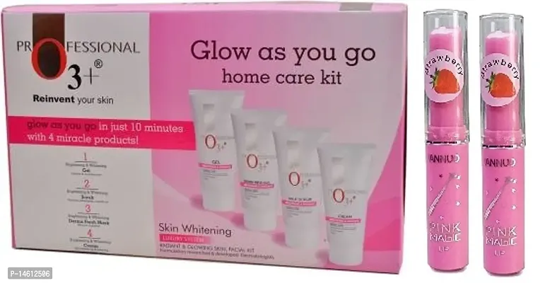professional O3+ whitening pink facial kit with pink lip balm 2pack of 3*