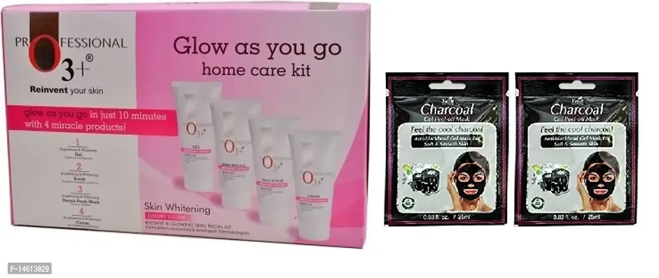 professional O3 whitening pink facial kit  + charcoal pauch 2 pack of  3@