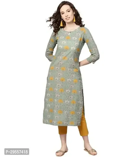 Trendy Green Cotton Printed Straight Kurta For Women-thumb0