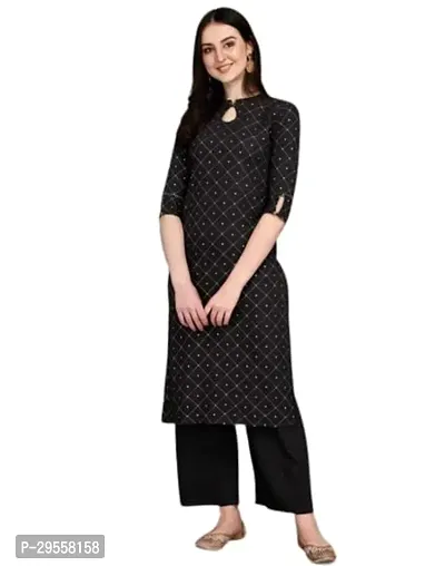 Trendy Black Cotton Printed Straight Kurta For Women-thumb0