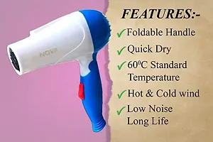 Combo Set Of New Nova Hair Dryer-1290 Foldable Dryer- Multi Colour + 3 In 1 Eyebrow Razors-thumb2