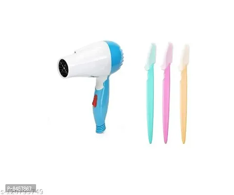 Combo Set Of New Nova Hair Dryer-1290 Foldable Dryer- Multi Colour + 3 In 1 Eyebrow Razors-thumb0