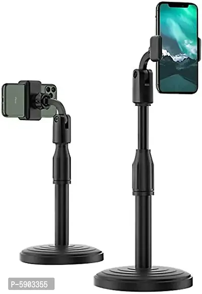 Universal Mobile Stand with Adjustable Height for Table | 360 Degree Rotation Mobile Holder for Table and Bed Compatible with All Smartphones (Black)-thumb0