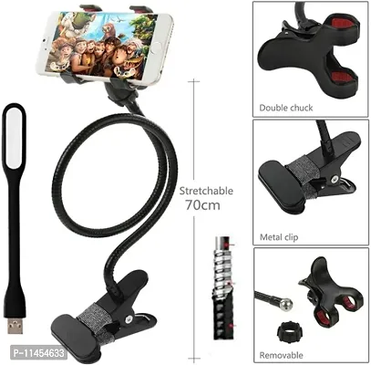 Combo Upgraded Metal Body Universal Flexible Lazy Stand Long Arm Mobile Holder Stand and Spider USB LED Light-thumb0