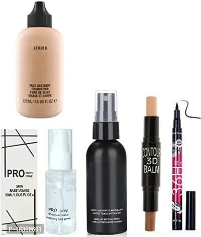 AMAZING MAKEUP COMBO,1 PRO PRE PRIMER,1 FIXER,1 CONTOUR 3D BALM STICK,36 H EYELINER,STUDIO MILK FOUNDATION FOR GILRS-thumb0