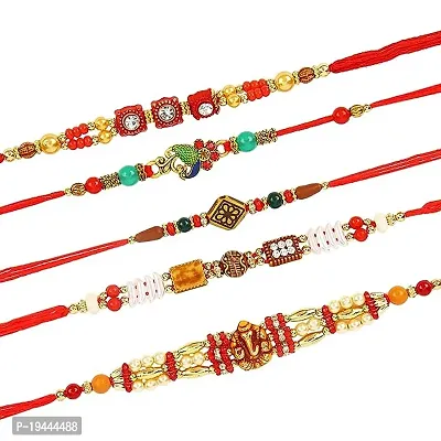 AVYA Stylish Rakhi Combo | With Roli Chawal and Raksha Bandhan Greeting Card For Men | Set of 5