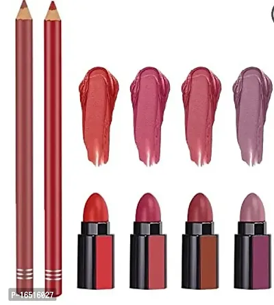 Lipstick with Lip Liner Combo Pack - Red Edition 5-in-1 Lipstick with 2pcs Multicolor Pencil lipliner