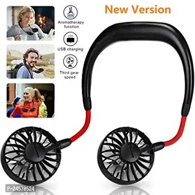 Neck-Hanging Double Fan USB Rechargeable Neckband Fan 3 Speeds and 360 Degree Rotation