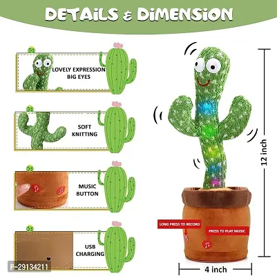 Dancing Cactus Toy, Wriggle  Singing for Babies  Kids, Plush Electronic Toys, Voice Recording Repeats-thumb3