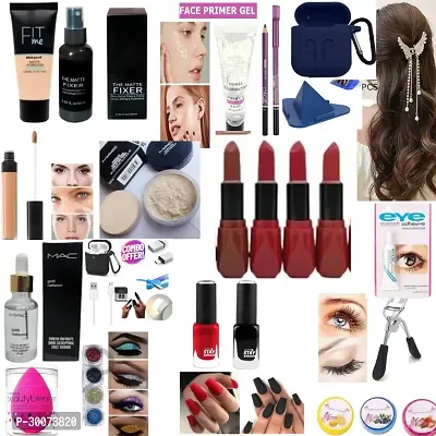 All In One Makeup Kit(4 Lipstick,Foundation,Primer, Concealer ) Set of 27Pc-thumb0