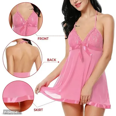 Lace Baby Doll Dresses Pink Color With Panty