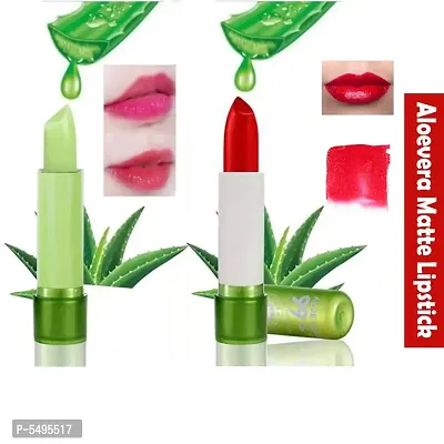 Amazing  Perfect Lip Make-up Combo Aloevera Color Changing Lip Balm and Aloevera Red Matte Lipstick-thumb0