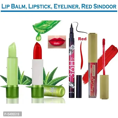 Amazing  Perfect Make-up Combo Color Changing Lip Balm,Red Lipstick, Eyeliner and Herbal Red Sindoor