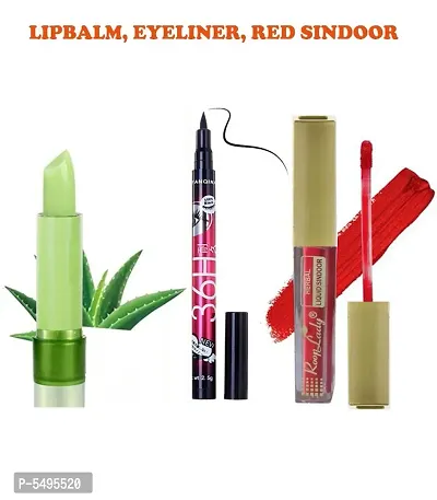 Amazing  Perfect Make-up Combo Color Changing Lip Balm, Eyeliner and Herbal Red Sindoor