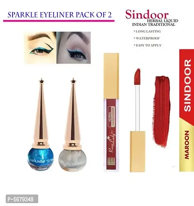 Define Your Eyes Improve Your Impression 12 Hrs Stay Long Lasting Waterproof Sparkle Eyeliner Silver and Blue  Kum Kum Herbal Liquid Maroon Sindoor