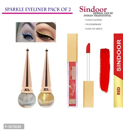 Define Your Eyes Improve Your Impression 12 Hrs Stay Long Lasting Waterproof Sparkle Eyeliner Silver and Gold  Kum Kum Herbal Liquid Red Sindoor