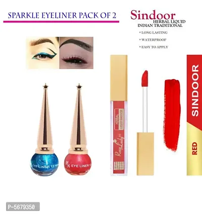 Define Your Eyes Improve Your Impression 12 Hrs Stay Long Lasting Waterproof Sparkle Eyeliner Red and Blue  Kum Kum Herbal Liquid Red Sindoor-thumb0