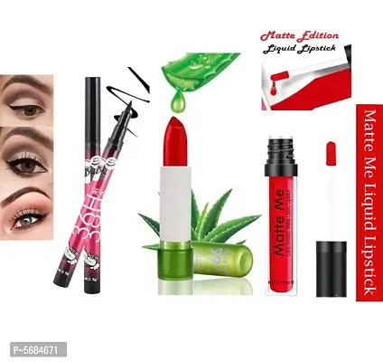 36H Long Lasting Waterproof Black Sketch Eyeliner  Aloevera Red Matte Lipstick  Ultra Smooth Matte Me Liquid Red Lipstick-thumb0