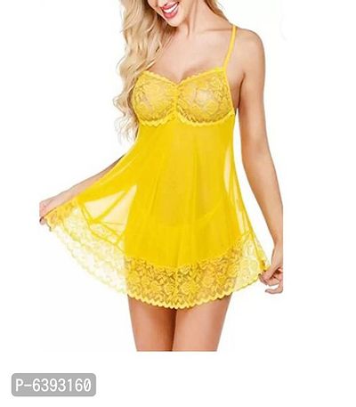 Womens New Fancy Stylish Baby Doll Dresses Night dress Nightwear For Women Yellow Color