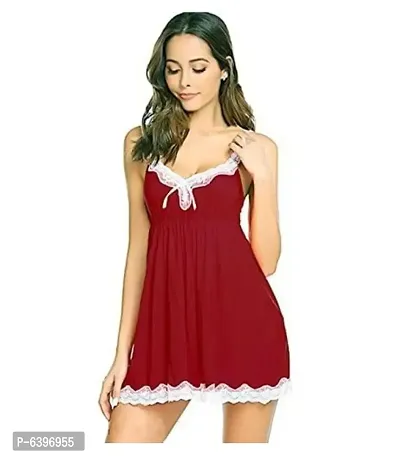 New Stylish Floral Above knee Baby Doll Sexy Night dress Maroon Color For Women Ladies