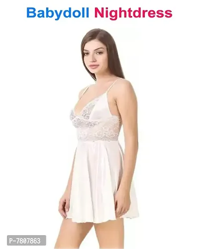 Stylish White Satin Baby dolls Dresses For Women-thumb3