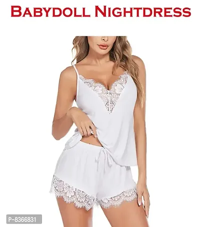 Womens Adorable New Fancy Stylish Baby Doll Dresses Nightwear Night Dress White Color