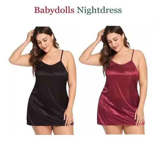 Pack Of 2 Women Attractive Babydoll Dresses Nightwear Sexy Night Dresses
