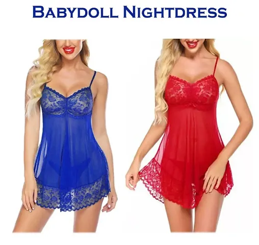 Adorable Women Attractive Baby dolls Dresses Nightwear Sexy Night Dresses Free Size (28 to 36 Inch)