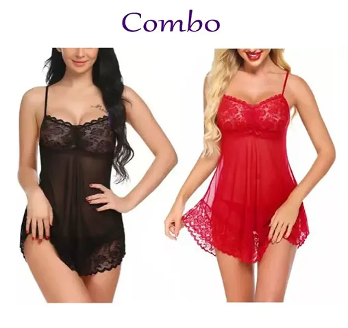 Women New Adorable Stylish Baby Doll Dress/Nightwear/Night Dresses Free Size (28 to 36 Inch)