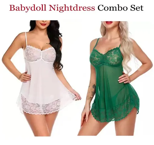 Pack Of 2 Women Attractive Babydoll Dresses Nightwear Sexy Night Dresses
